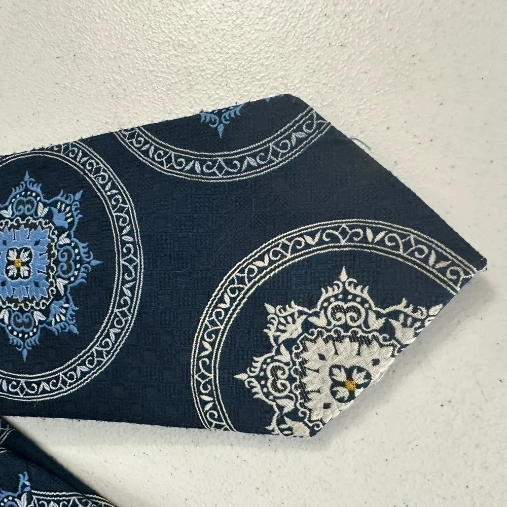 Mens Vintage Mid Century Navy Blue Medallion Mandala Wide Tie 70s Geometric